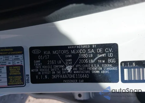 2017 Kia Forte Lx from USA, damaged, VIN 3KPFK4A70HE116440